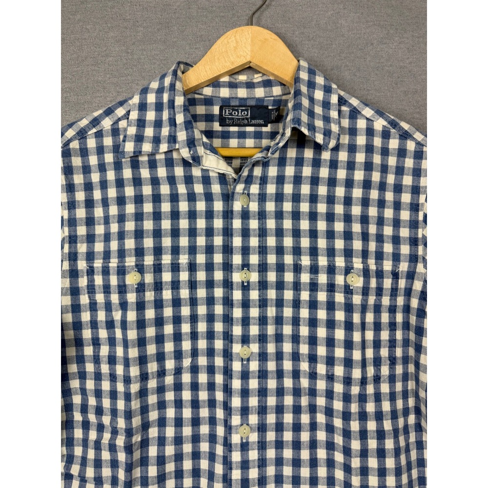 Polo Ralph Lauren Mens Navy Gingham Short Sleeve Button‎ Down Shirt US RL NAVAL